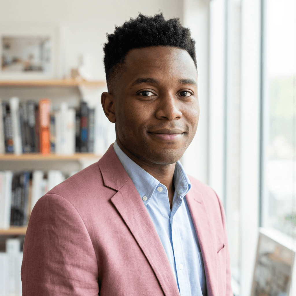 Theo, founder of Visual Markers, in a dark modern office