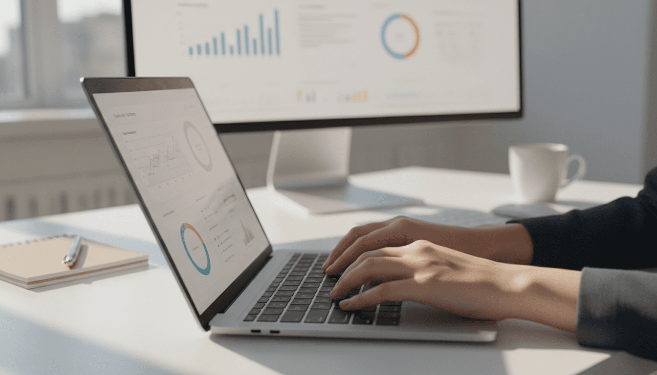 Paid social ad dashboard with performance charts on a laptop
